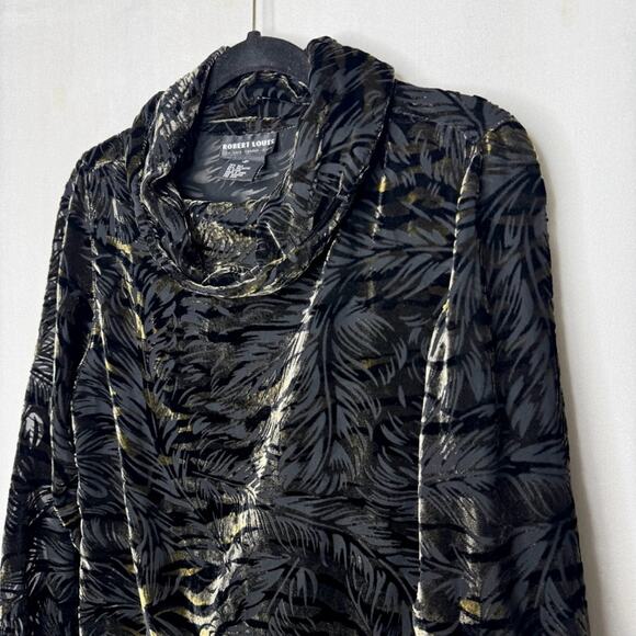 ROBERT LOUIS / vintage silk blend velvet burnout cowl neck leaf blouse top / S - Picture 3 of 8